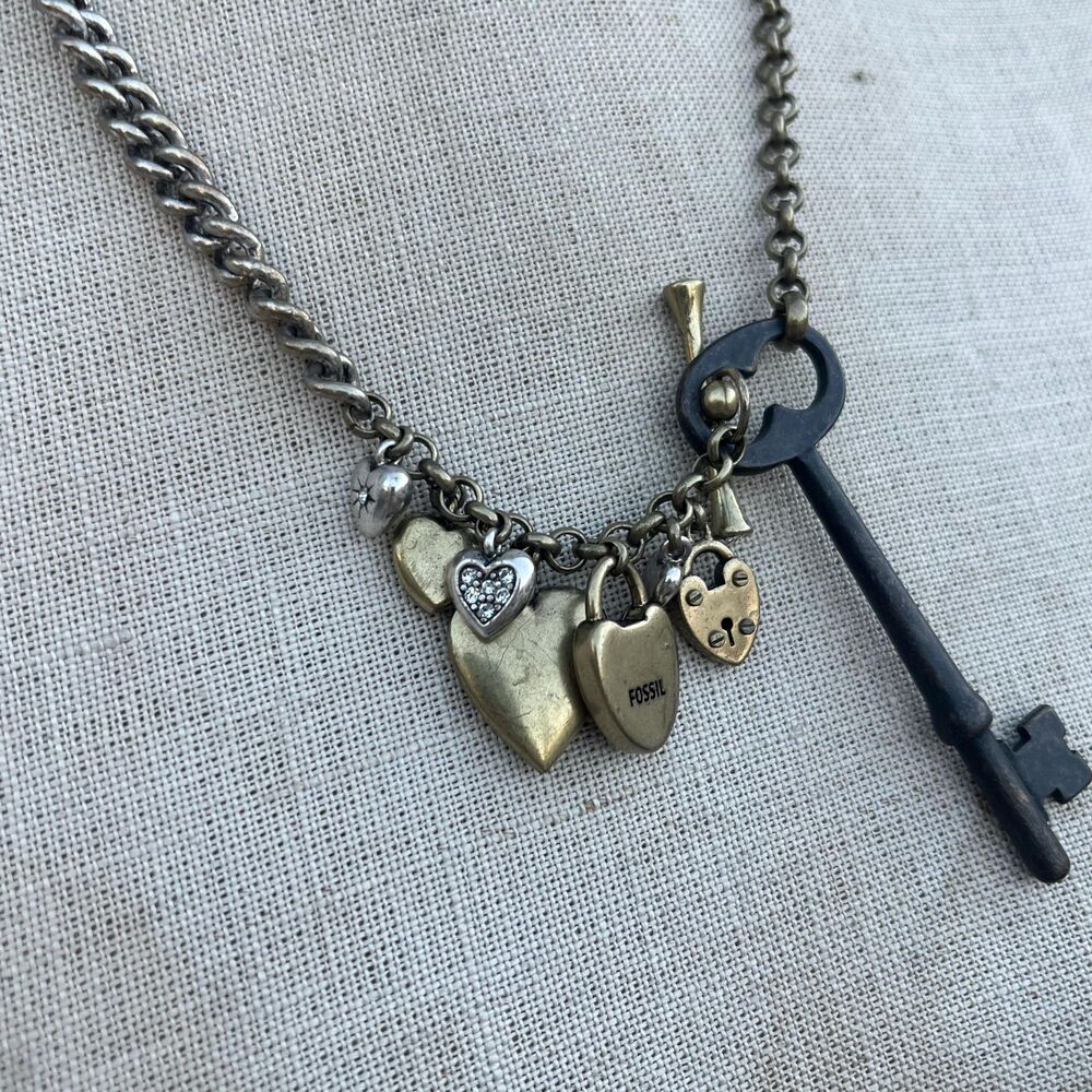 Y2k Fossil Charm Necklace Skeleton Key